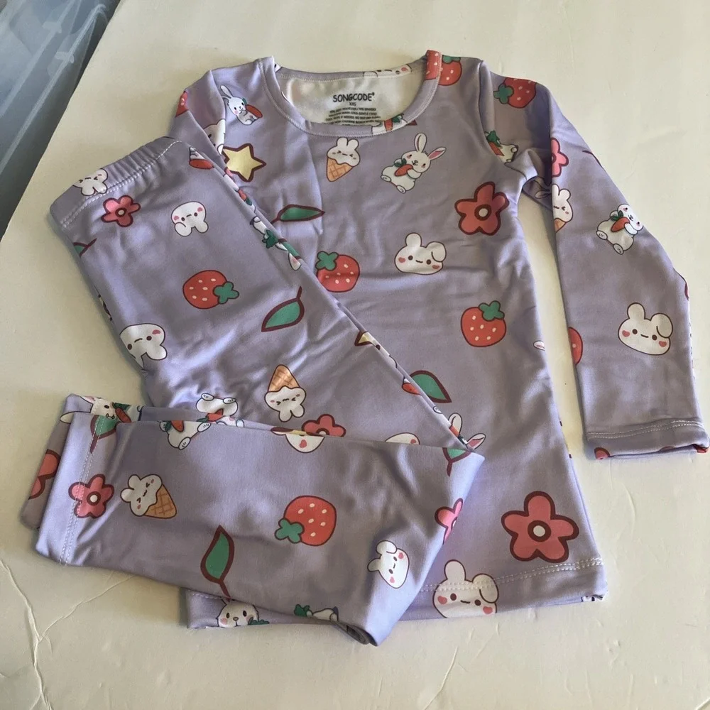 Songcode Girls Pajama Set Lavender With Bunnies Strawberries Size XXS C262